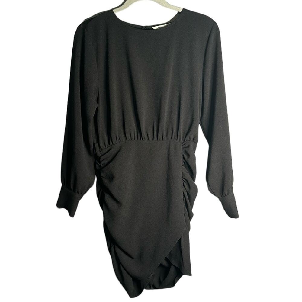 Zara Black Long Sleeve Gathered-Waist Dress